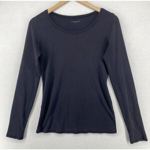 EILEEN FISHER Top S Organic Cotton Ribbed Jersey Round Neck Long Sleeve Black